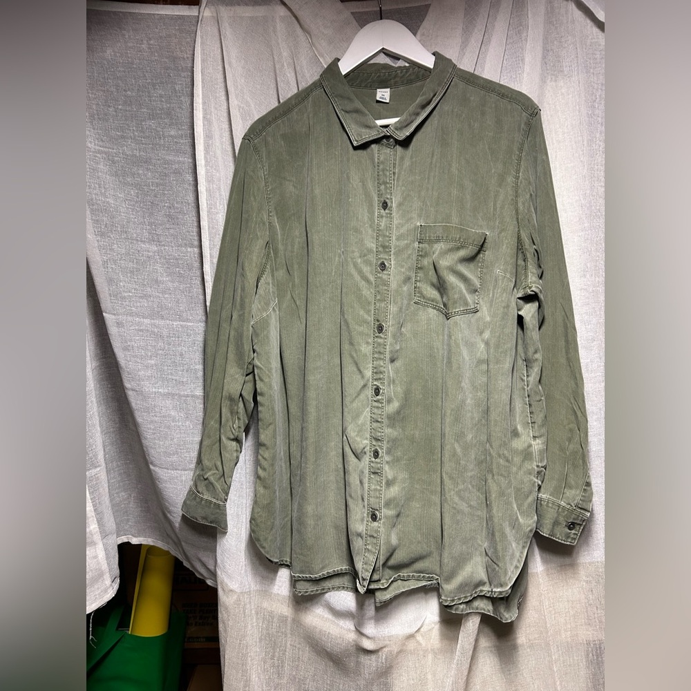 Old Navy  100% Tencel Lyocell Green Button Down Shirt, XXL